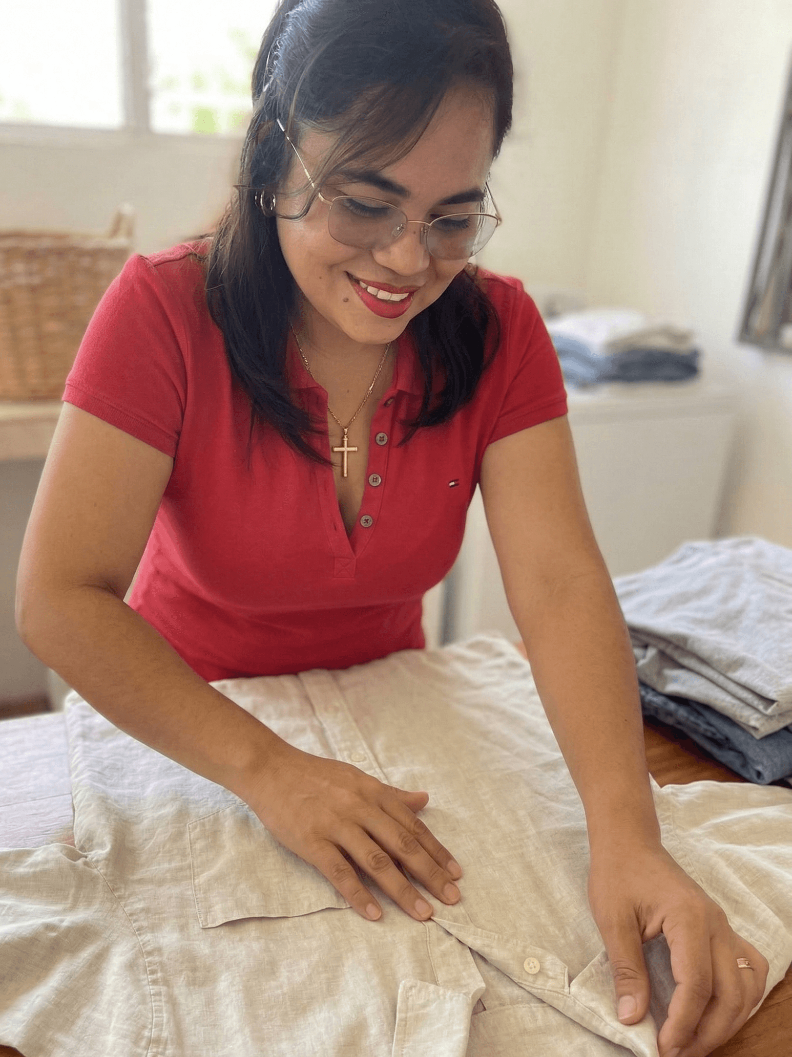 Artisan folding linen shirts